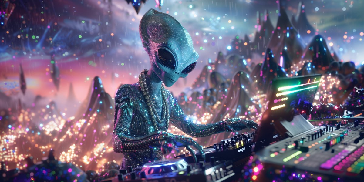 _trip_of_life's tweet photo. Alien Party. #UFOParty #ExtraterrestrialCelebration #SpaceRave #CosmicMusic #AlienPlanet #GalacticParty #SpaceDance #InterstellarMusic #UFOExperience #OuterSpaceVibes #CosmicBeats #IntergalacticFun #PartyInSpace #AlienDJ #SpaceDisco #FollowMe #SocialMediaMarketing #TwitterGrowth #EngageWithMe #ViralContent #BoostYourProfile #ContentCreator #DigitalMarketing #OnlinePresence #GrowYourAudience #cocomagic #aiartweekly #aiart