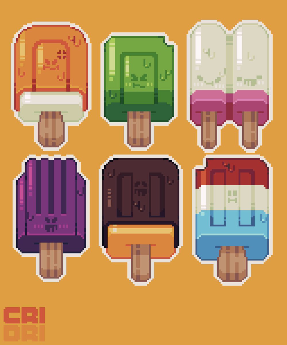 It's getting hot! Who wants a popsicle? 🍊🍏🍓🍇🍫🫐 || #ドット絵 • #PixelArt