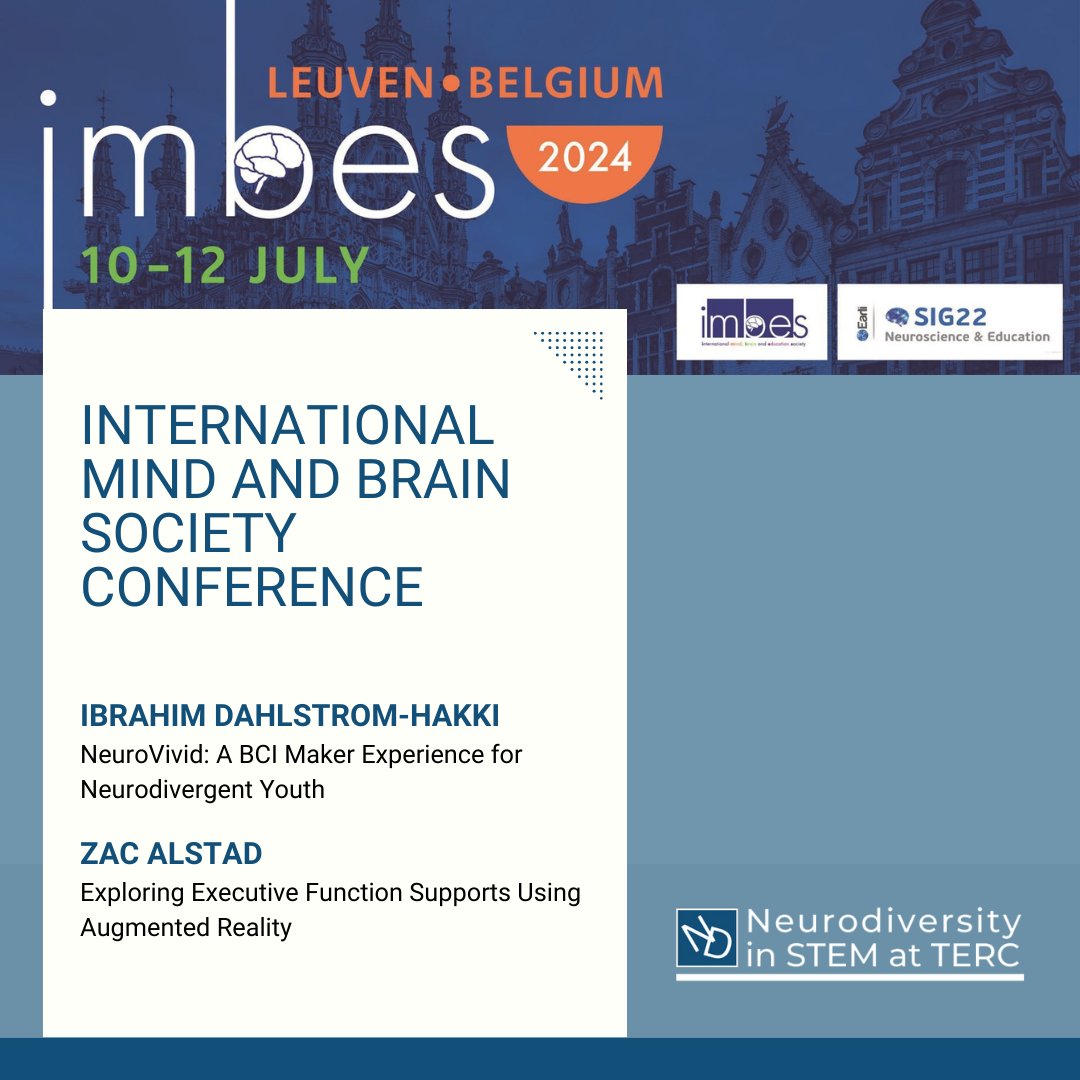 NDinSTEM's tweet photo. This week! Ibrahim Dahlstrom-Hakki and Zac Alstad are presenting at #IMBES2024. Learn how their research supports neurodivergent learners here: https://t.co/QYHXIIzv9i
#NDinSTEM #AugmentedReality #ExecutiveFunction #BrainComputerInterface https://t.co/zoGvt53j3x