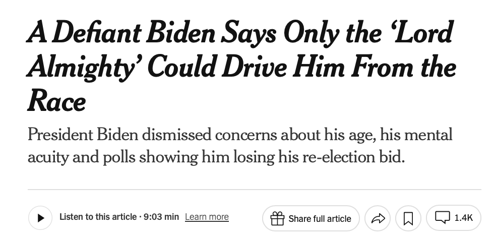 Me, in high school English class: I’m really enjoying this Greek tragedy but don’t you think it’s kind of overwrought? An aging leader, refusing to give up power, steering his country into crisis, openly tempting the gods — pretty over the top

Me, reading the news: