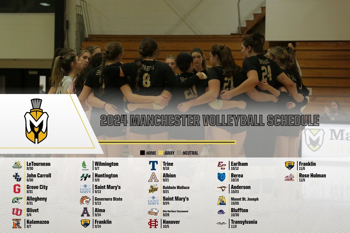 MUSpartans's tweet photo. VB: Serving up our next schedule, Manchester Women's Volleyball has released their 2024 season schedule!  

Read: https://t.co/jxLMp2Uza1

#MUSpartans | #SpartanPride https://t.co/d1rpBrdX5Y