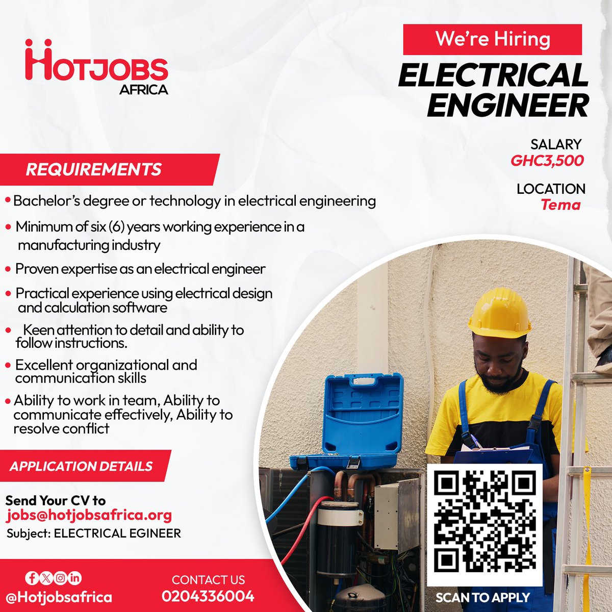 hotjobsafrica's tweet photo. Exciting Career Opportunities!
We're hiring!
Electrical Engineer
Lab Technician
#Hotjobsafrica #job #jobopportunity #jobs #jobopportunities #hiring #jobalert #jobavailable #jobalert2024
Cedi Captain Smart BECE John Mahama University of Ghana Antoine Semenyo #daterush iPhone 14 https://t.co/ibwzyTeEUF