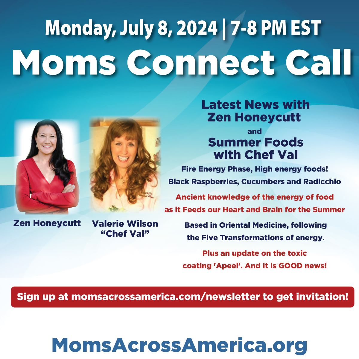 momsacross's tweet photo. Zen will give us the latest news about our TikTok ban and what that means for Moms Across America. Chef, Val will talk with us about summer foods.
Get notified of our calls and a link to the meeting https://t.co/uP2FmJMtvy
#MomsAcrossAmerica
#momsconnect https://t.co/kZmVmmBqnW