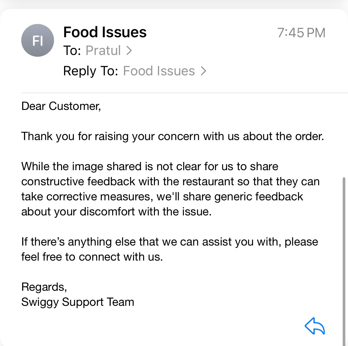 pratul_varshney's tweet photo. @Swiggy how is this photo not clear? How is this seekh kebab from any angle? 
First you mess up the order. Then u take 24hrs to send a reply. Then u mess up the cust care. How has your team marked it as resolved instead of asking for more details? This is  @SwiggyOne treatment! https://t.co/luWCSpunSU