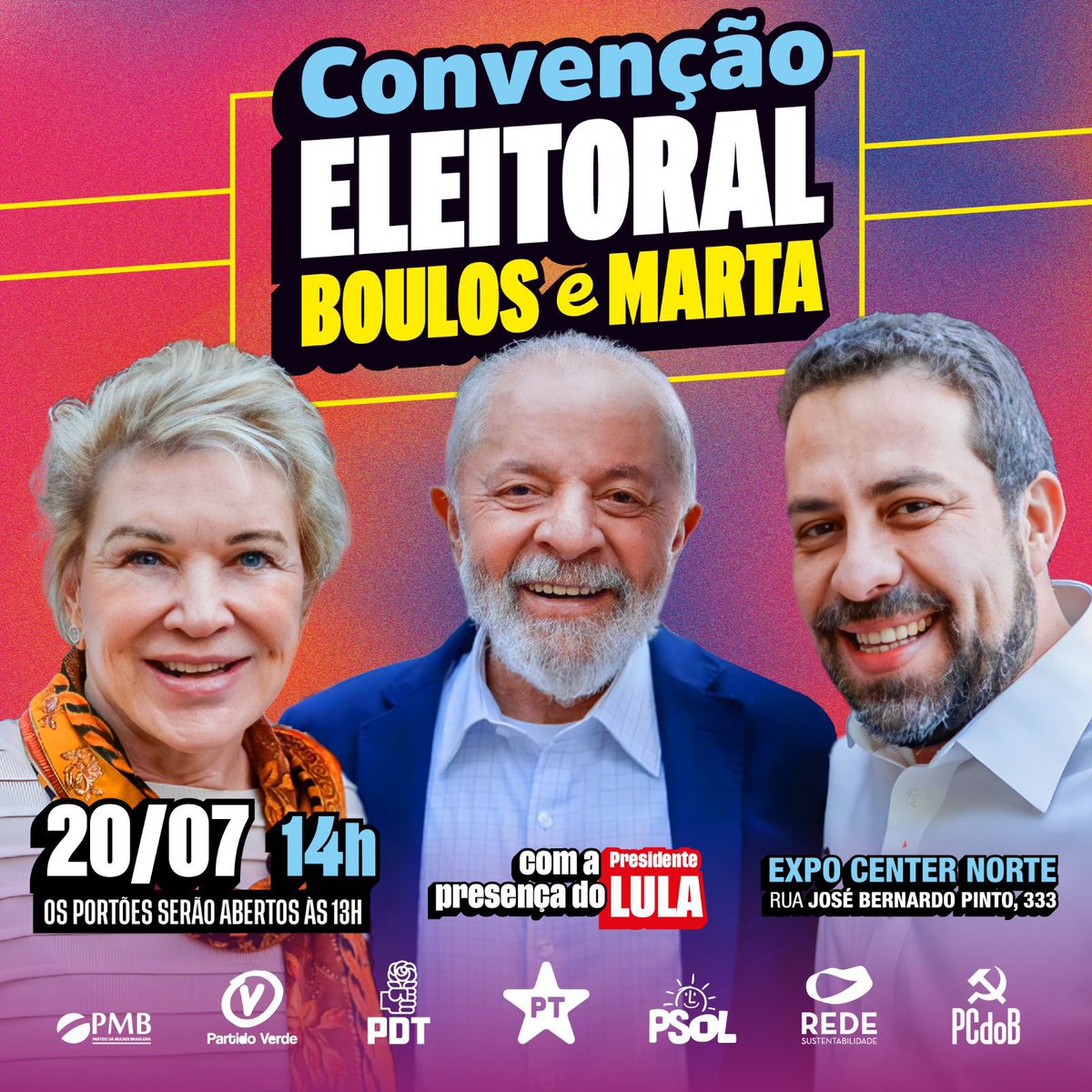 GuilhermeBoulos's tweet photo. AGORA É PRA VALER! Dia 20 de julho, faremos a Convenção Eleitoral que oficializará nossa pré-candidatura à prefeitura de São Paulo. Vamos juntos construir um novo projeto pra São Paulo. Bora?

Inscreva-se e vem somar com a gente: https://t.co/JXpdEMFEuI https://t.co/MYxh55AO2y