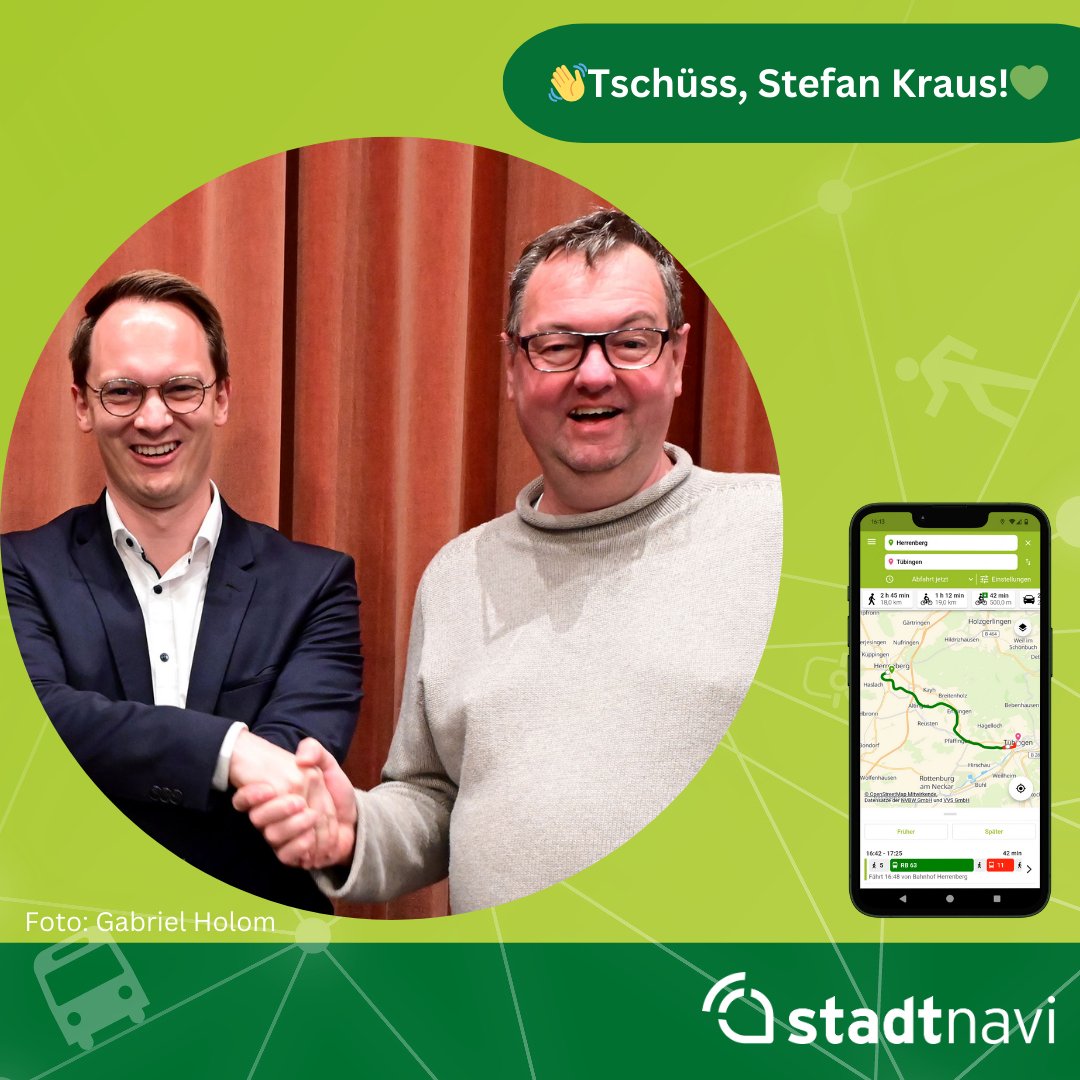 stadtnavi 🗺 (@stadtnavi) on Twitter photo 👋Tschüss, <a href="/StefanKrausTUG/">Stefan Kraus vom Startup Bauhof</a> und viel Erfolg 🍀
🚀 #MisterInnovationvon <a href="/TUGHerrenberg/">TuGHerrenberg</a> startet in ein neues Abenteuer
💚Danke für deinen Mut und deine genialen Ideen – ohne dich gäbe es #stadtnavi nicht. Wir werden dich vermissen!
Und #Tübingen, wann kommt stadtnavi zu euch?😉 👋Tschüss, <a href="/StefanKrausTUG/">Stefan Kraus vom Startup Bauhof</a> und viel Erfolg 🍀
🚀 #MisterInnovationvon <a href="/TUGHerrenberg/">TuGHerrenberg</a> startet in ein neues Abenteuer
💚Danke für deinen Mut und deine genialen Ideen – ohne dich gäbe es #stadtnavi nicht. Wir werden dich vermissen!
Und #Tübingen, wann kommt stadtnavi zu euch?😉