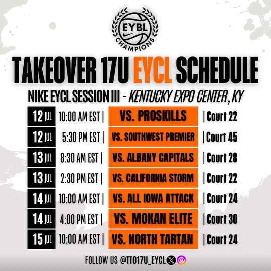 extremely excited and blessed to be playing in my first tournament back in kentucky! my schedule is down below, come check me out! i’m looking forward to seeing everyone there🖤🧡