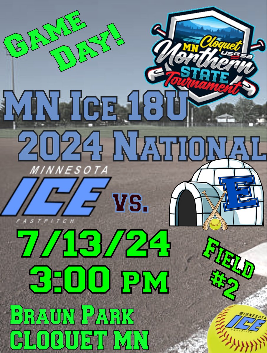 Mnice18UNat2024's tweet photo. Day Two at the USSSA Northern State Tournament will have Mn Ice 18U National team playing Esko first pitch 3:00 PM.

Saturday July 13th, 2024
1st Pitch 3:00 PM
Field #2
Cloquet, MN
#mnice18u https://t.co/OPNTeEITkY