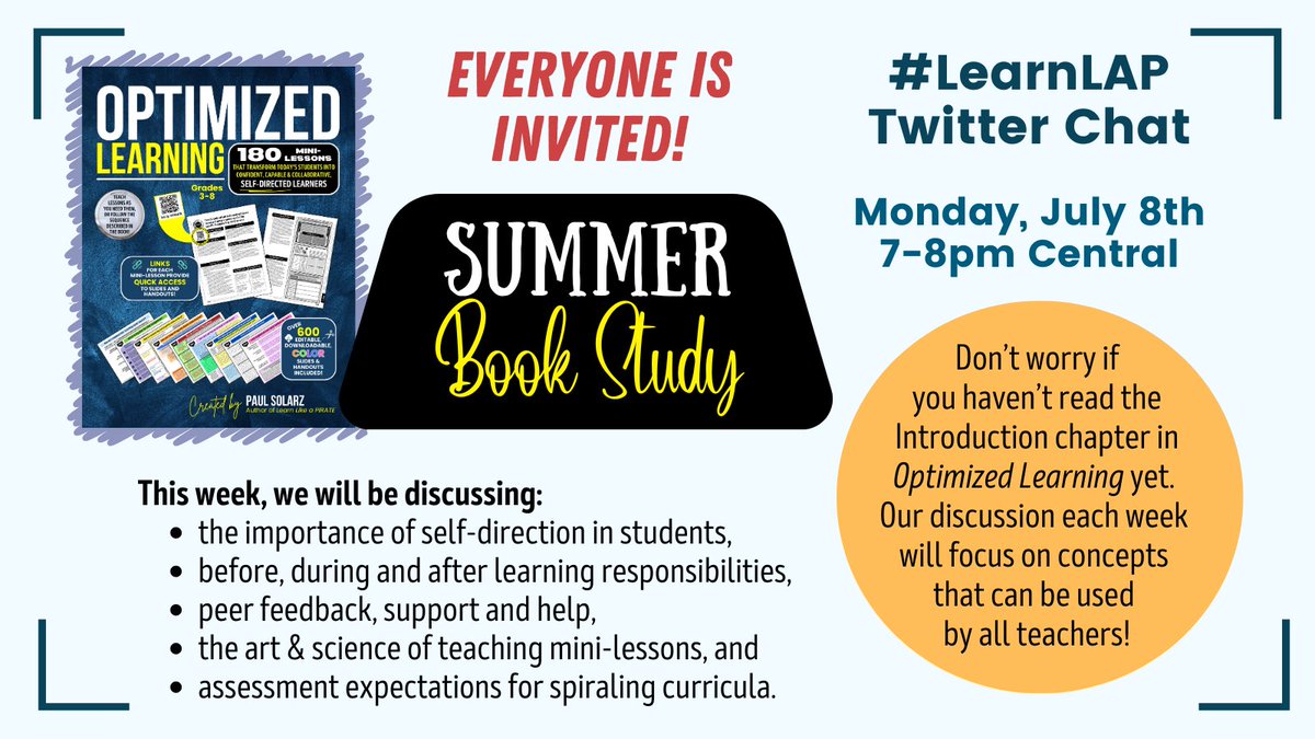 PaulSolarz's tweet image. Please join us TONIGHT at 7pm Central for #LearnLAP!

#msmathchat #teacheredchat #tlap #tntechchat #Aledchat #ILedchat #MexEdChat #mbedchat #resiliencechat #ieedchat #asbchat #tosachat #formativechat #education #k12 #edchat #edtech #kinderchat #mschat #elemchat #teachertwitter