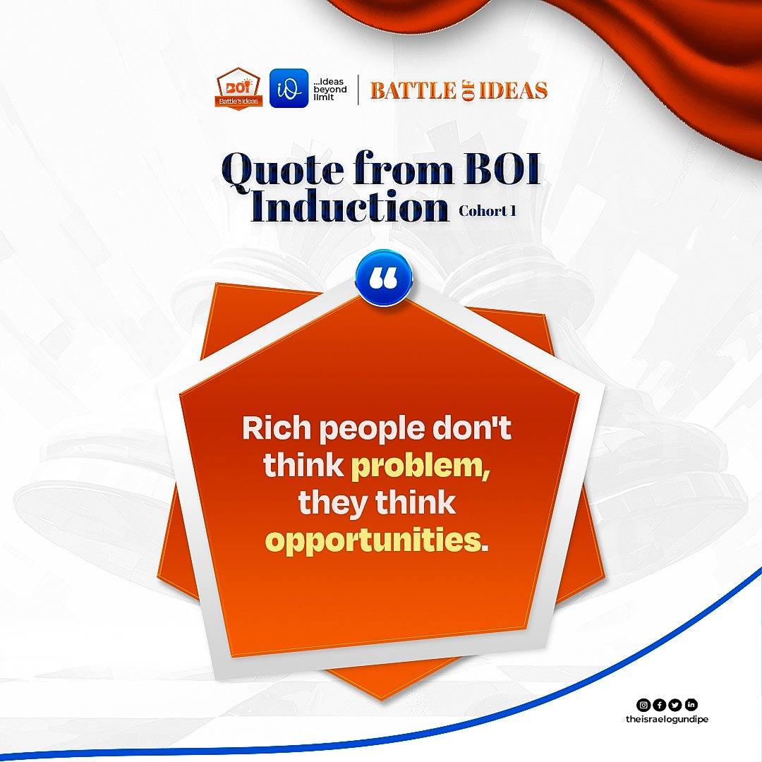 _IsraelOgundipe's tweet photo. Here are some quotes from the Battle of Ideas Induction (Cohort 1).
#TIO #BOI #thrive #innovation #thrivecommunity #israelogundipe #ideas #battle https://t.co/p2cyt0Alh7