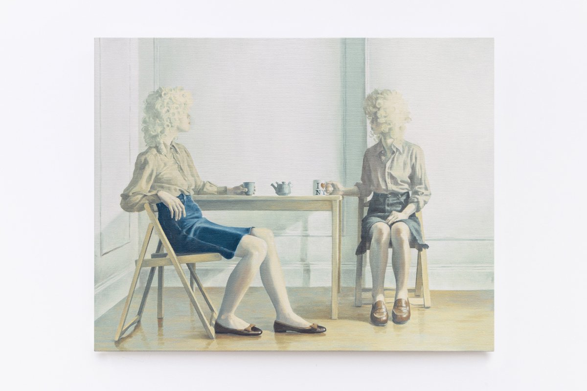 icamiami's tweet photo. #RecentAcquisition ✨ Eunnam Hong delicately renders intimate yet unsettling self-portraits, often placed in quiet settings that reflect the artist’s own inner world. In works like "Tea," (2022), the artist works from her own photographs and obscures her face with a blonde wig. https://t.co/SKuLqpTLN0