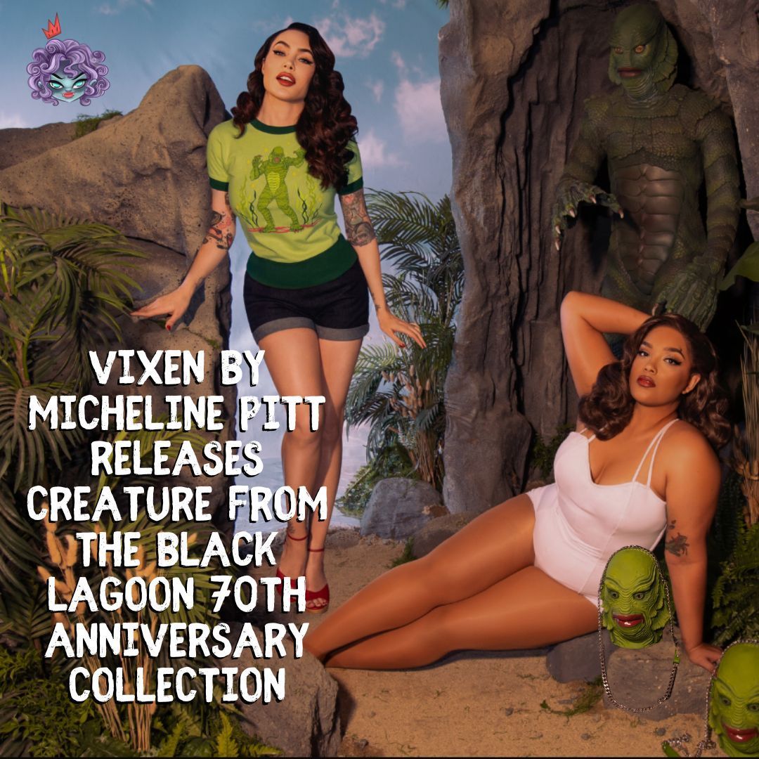 CreepyKingdom's tweet photo. 🧟♂️👗 Celebrate Creature From the Black Lagoon's 70th with Vixen by @michelinepitt 's
new collection! Dive into iconic looks now! 📸🎥
https://t.co/NzAtPLeUl8
#CreatureFromTheBlackLagoon #VintageFashion #HorrorStyle https://t.co/4G34sWB7qU
