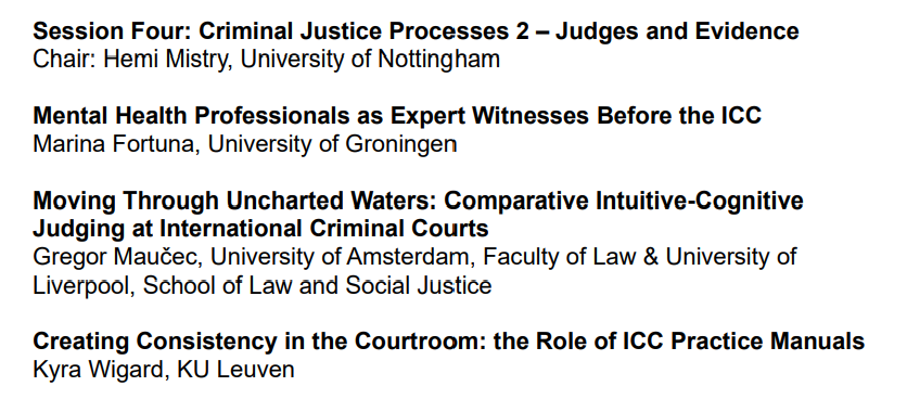 Human Rights Law Centre (HRLC) (@uonhrlc) on Twitter photo Final session of Day 1, chaired by <a href="/UoN_Law/">Nottingham Law</a>'s <a href="/HemiMistry/">Hemi Mistry</a>, focuses on judges and evidence in criminal justice processes w/ presentations from <a href="/univgroningen/">University of Groningen</a>’s <a href="/MarynaFortuna/">Marina Fortuna</a>, <a href="/LivUniSLSJ/">Law & Social Justice</a> & <a href="/AdamLawSchool/">Amsterdam Law School</a>’s Gregor Maučec, & <a href="/KU_Leuven/">KU Leuven</a>’s <a href="/WigardKyra/">Kyra</a> #UoN_ICL24 #IntlCrimJustice Final session of Day 1, chaired by <a href="/UoN_Law/">Nottingham Law</a>'s <a href="/HemiMistry/">Hemi Mistry</a>, focuses on judges and evidence in criminal justice processes w/ presentations from <a href="/univgroningen/">University of Groningen</a>’s <a href="/MarynaFortuna/">Marina Fortuna</a>, <a href="/LivUniSLSJ/">Law & Social Justice</a> & <a href="/AdamLawSchool/">Amsterdam Law School</a>’s Gregor Maučec, & <a href="/KU_Leuven/">KU Leuven</a>’s <a href="/WigardKyra/">Kyra</a> #UoN_ICL24 #IntlCrimJustice