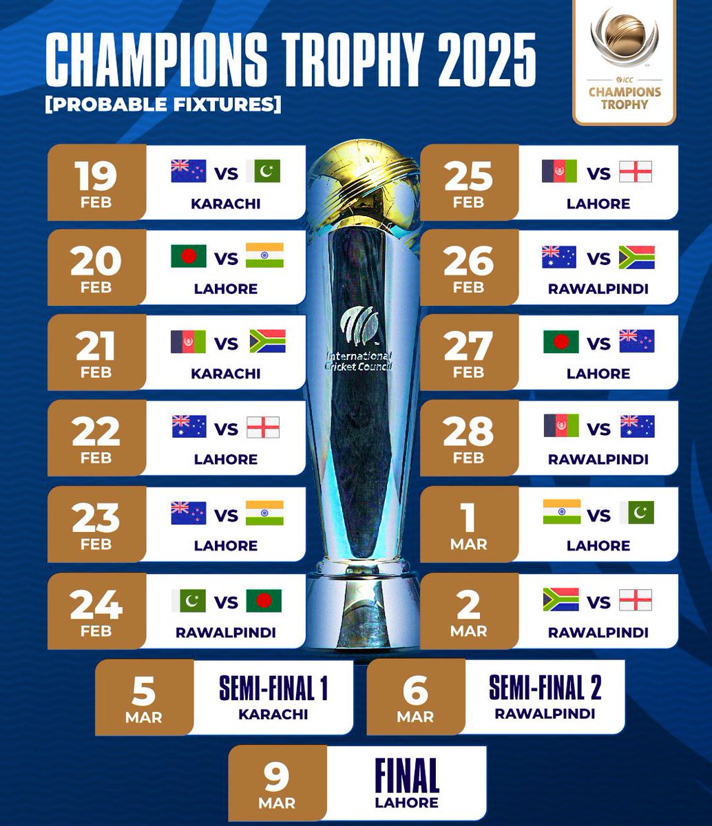 Proposed Schedule of CT25.
(Source Telegraph).

#MSDhoni𓃵 #