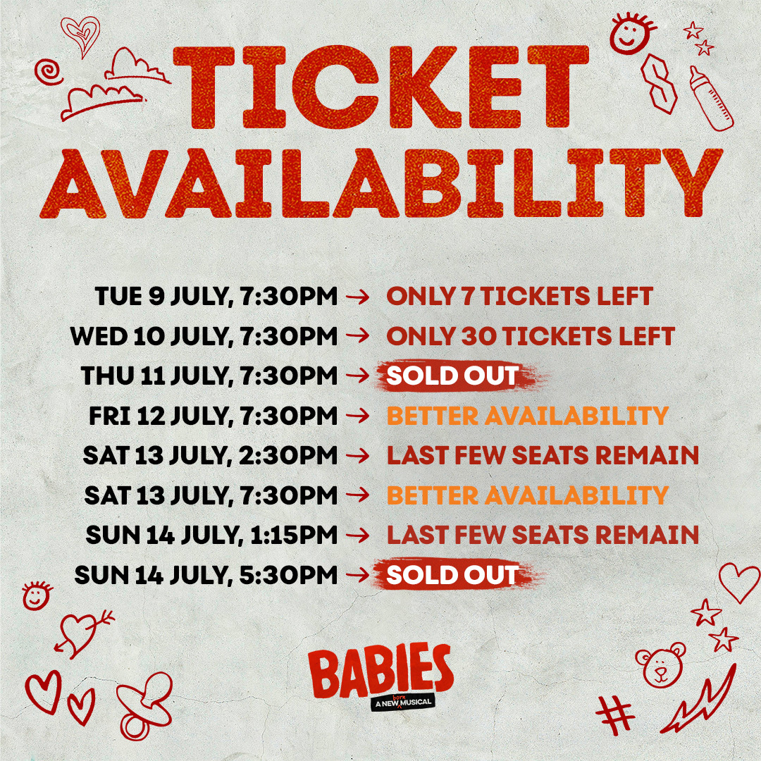 THIS IS NOT A DRILL: Limited availability remaining for the final performances of #BabiesMusical

Get booking girlies 💅

🍼 babiesmusical.com