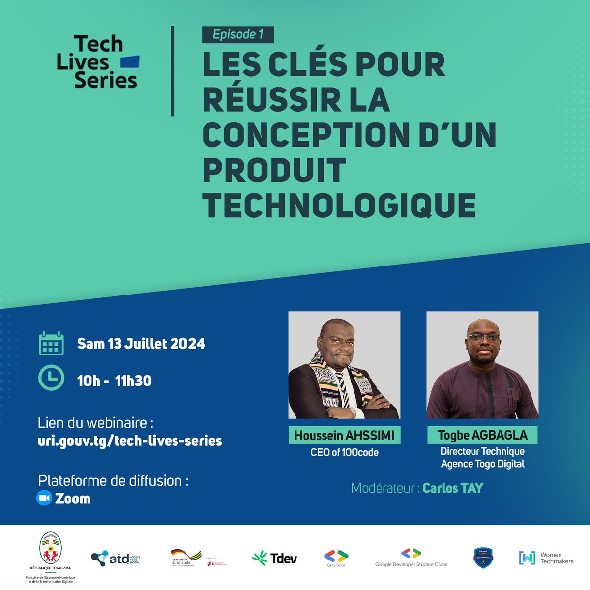 Tech Lives Series : Episode 1

Pour ce premier épisode des Tech Lives Series, deux spécialistes : le Commandant Togbe Romaric AGBAGLA de l’Agence Togo Digital (Togo) et M. Houssein AHSSIMI de 100code (Silicon Valley), vous donnent rendez-vous ce samedi 13 juillet 2024. 

Venez