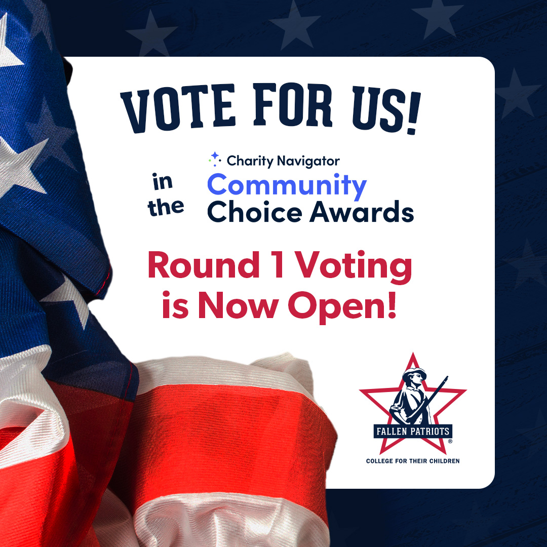 Fallen Patriots Foundation was nominated for a <a href="/CharityNav/">Charity Navigator</a> Community Choice Award 🏆🌟 Your support can make a huge difference in the lives of those we serve. By casting your vote, you're not just helping us, you're helping our cause.

❤️💙 Vote now:
charitynavigator.typeform.com/to/kS6452iY#or…