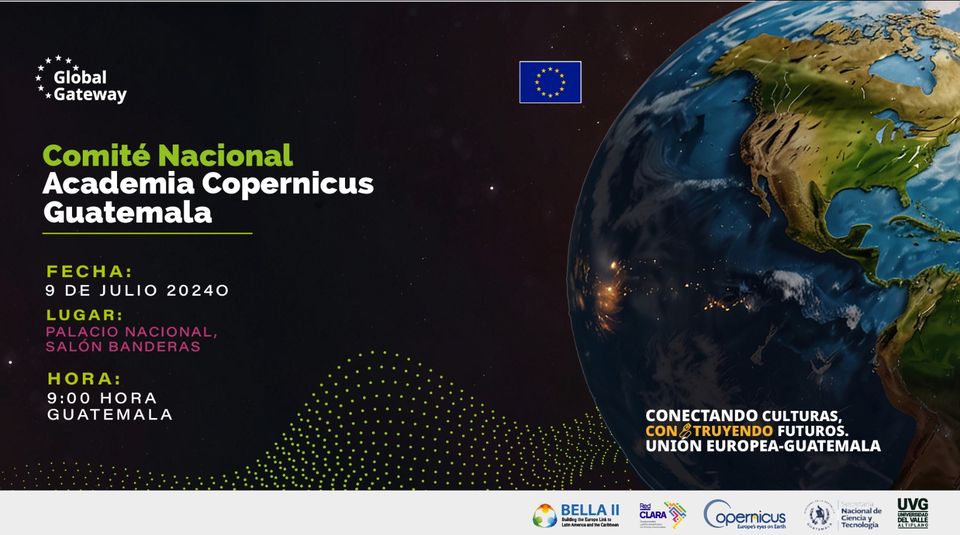 senacytgt's tweet photo. 🌍 ¡Este 9 de julio, Guatemala dará un gran paso con la instalación de la Academia Copernicus! 🚀

@UEGuatemala, @RedCLARA, @SenacytGT y @uvggt, con el apoyo de #EU4Space  y @Eurecat_news, @CopernicusEU lanzan una nueva etapa para potenciar el uso de datos geoespaciales. https://t.co/B5JafvbpGT