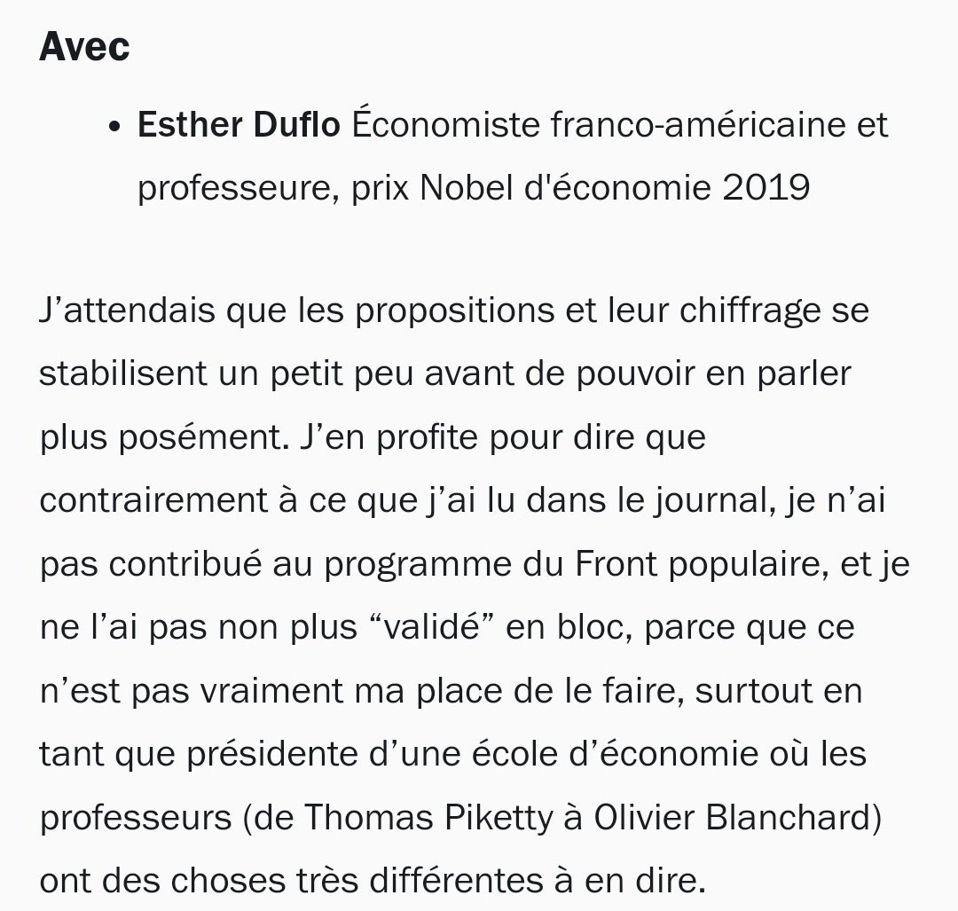 tr_vink's tweet image. C’est vraiment dommage qu’on apprenne après l’élection que la NFP a menti et que non, Esther Duflo n’a jamais validé leur programme économique.
Pourquoi les journalistes les ont laissé l’affirmer sur tous les plateaux ?
