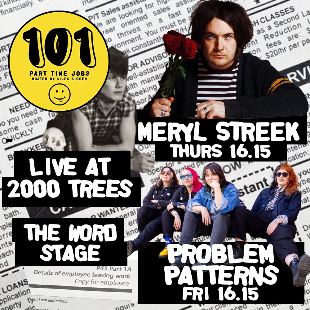 101 Part Time Jobs (@101parttimepod) on Twitter photo LIVE 101s AT <a href="/2000trees/">2000trees Festival</a>
Thursday 16.15 <a href="/MerylStreek/">Meryl Streek</a>
Friday 16.15 <a href="/probpatterns/">Problem Patterns</a>
The Word Stage
2000trees.co.uk
Voucher code '101pod' for £50 wknd tickets 👋 LIVE 101s AT <a href="/2000trees/">2000trees Festival</a>
Thursday 16.15 <a href="/MerylStreek/">Meryl Streek</a>
Friday 16.15 <a href="/probpatterns/">Problem Patterns</a>
The Word Stage
2000trees.co.uk
Voucher code '101pod' for £50 wknd tickets 👋