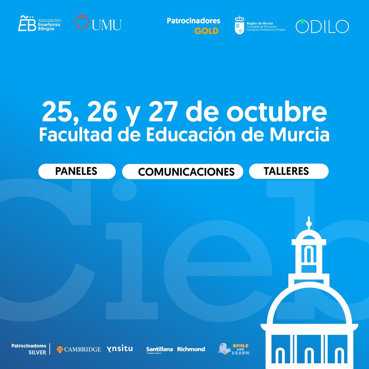 ¿Aún no has reservado tus entradas para el CIEB 2024? Te recordamos:

🗓️ 25 al 27 de octubre 
🔺 Facultad de Educación de Murcia
✒️ Paneles, comunicaciones y talleres de profesionales de la Enseñanza Bilingüe

¿Quieres saber más? cieb.es

#cieb #cieb2024 #congreso
