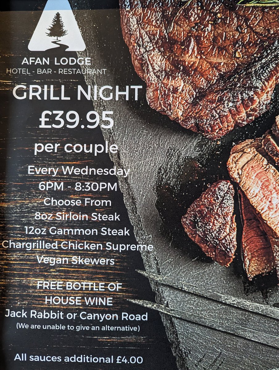 Don't forget our amazing grill night deal is on Wednesday! Book a table online or give us a ring so you don't miss out. 

#afanhotel #porttable #afanvalley #bar