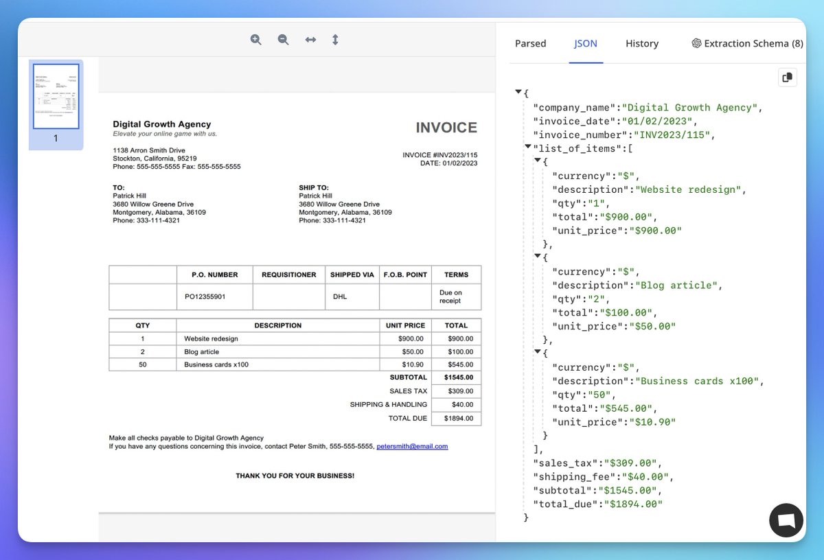 LLMs are transforming data extraction. Instead of writing complex rules, you can now specify schema of what you want extracted and let the LLM extract relevant information from almost any document type.
👉 <a href="/airparser/">Airparser</a>