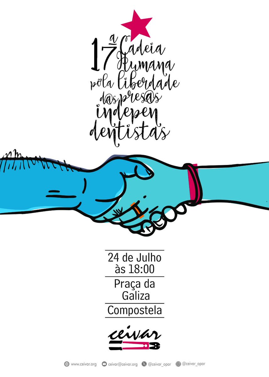 Mais um ano, e já vam 17, Ceivar estará presente na véspera do dia grande da Galiza para recordar as presas
independentistas numha das citas clássicas da reivindicaçom nacional: a Cadeia Humana pola Liberdade. Exigindo os direitos e a saida da prisom das militantes.