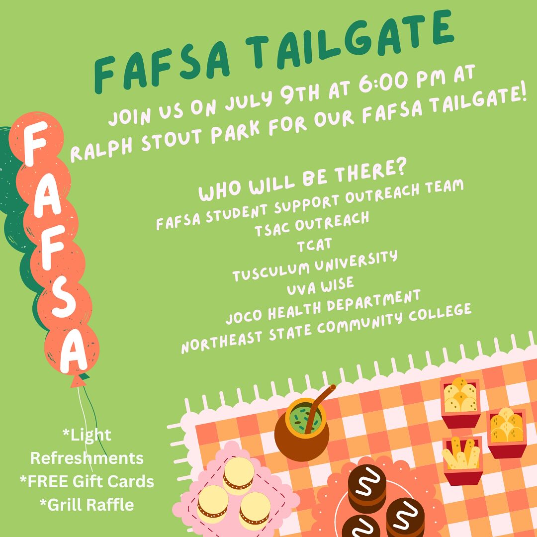 PropelTN's tweet photo. Attention Johnson County graduates! Tomorrow night at 6:00pm, join @N_CARETN and their FAFSA outreach team at Ralph Stout Park in Mountain City #TN for a FAFSA tailgate! Complete your FAFSA and enter to win gift cards. #TNFAFSAFrenzy #DoTheFAFSA
https://t.co/vzKoabslbG https://t.co/Nb8VQO13tR