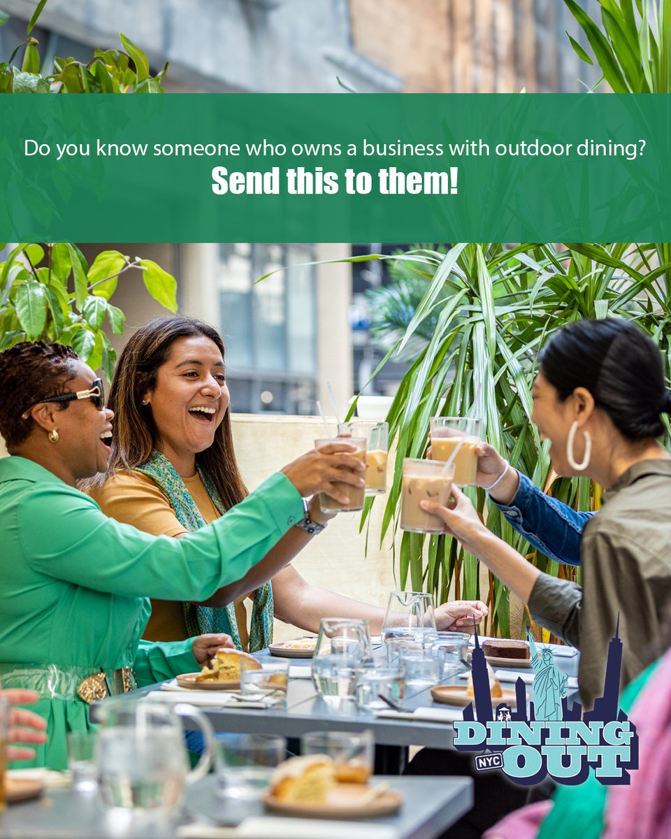 🚨LESS THAN 4 WEEKS LEFT🚨

Businesses with outdoor dining setups must apply to the new outdoor dining program by August 3, 2024, or remove their current setup.

Apply now at nyc.gov/DiningOut