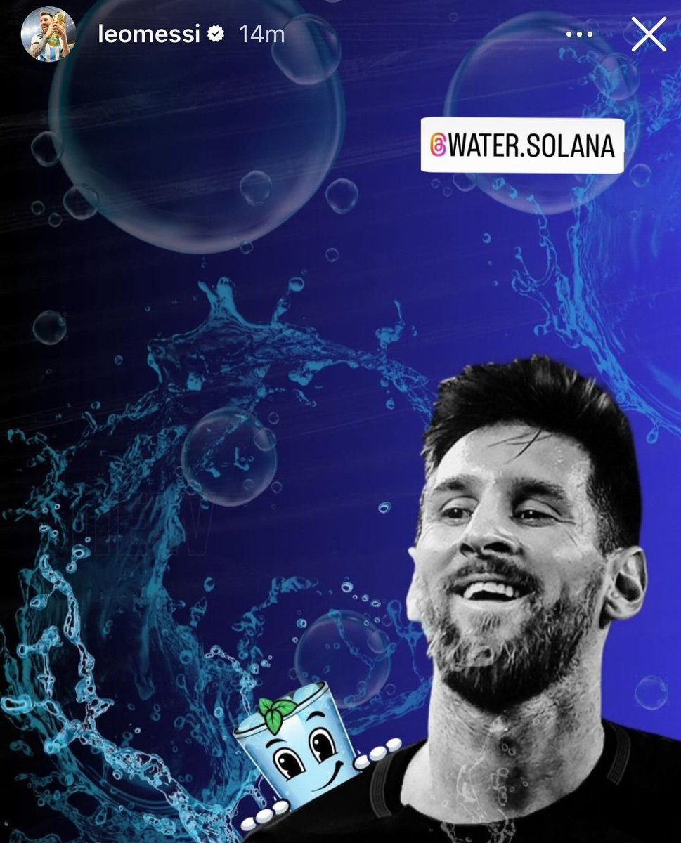 DamiDefi's tweet photo. Told y'all about $WATER a while back and Messi is about to send our bags to the moon 🚀.

He just posted $WATER on his story!

 ⎆  $500M+ trading volume so far

⎆ Backing from solid partnerships 

⎆ Acquired Lionel Messi’s support

⎆ $WATER is already available on Bitget, MEXC, Bitmart, BingX, Gate and more CEX listings are coming soon

⎆ Over $200k donated last week, impacting an estimated 4,000 lives.