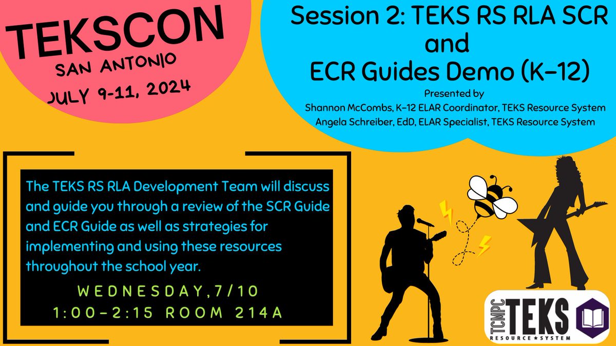 ✏️📚 Join our session on Wednesday to review the ECR and SCR guides. See students use the strategies and grow as writers!  🎥 Join us to develop writers like never before!  🎸✨ #TEKSCON24 #texasteachers #elateacher #txed #texasteachertribe #texasteacher #ECRSkills #SCRSkills