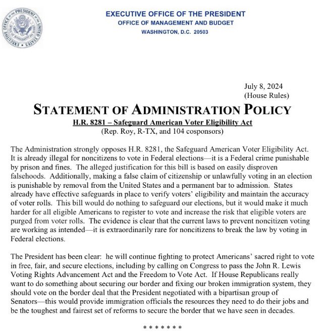 MmisterNobody's tweet photo. 🚨BREAKING🚨The Biden administration has just opposed the SAVE Act, a proposal that aims to mandate documentary proof of U.S. citizenship for participation in American elections.

There we have it, folks.

For 3 years, they allowed illegal migrants to flow in, and now they will be able to vote.

It was all part of the plan.

This is how they cheat again.