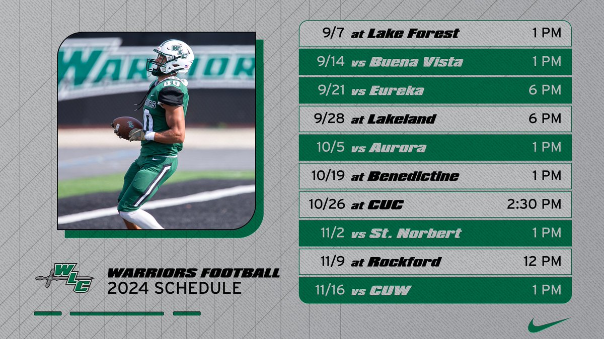 FB: We're 61 days away from kickoff. Here's your 2024 <a href="/WLC_Football/">WLC Football</a> schedule.

#d3fb