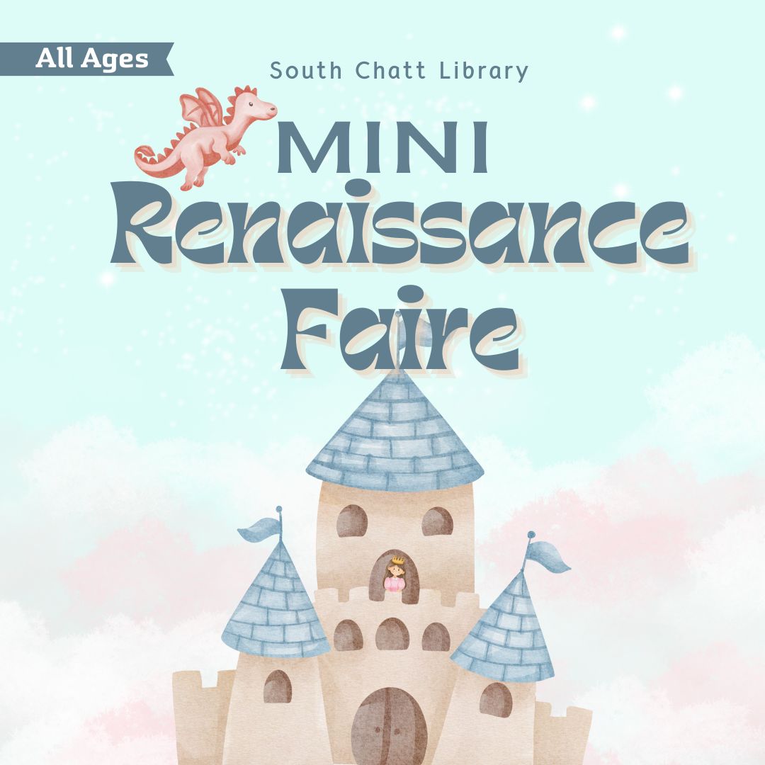 🎺Hear ye, hear ye! We will be hosting a Mini Renaissance Faire at Ye Olde South Chattanooga Public Library THIS Wednesday, July 10th, from 3-5 pm and you’re invited! 

Wear your best costume and join us for flower crown-making, balloon swords, a pool noodle horse race!