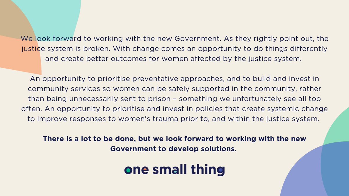 📣 We welcome &amp; look forward to working with <a href="/ShabanaMahmood/">Shabana Mahmood MP</a>, <a href="/JamesTCobbler/">James Timpson</a>, <a href="/Heidi_Labour/">Heidi Alexander MP</a> &amp; <a href="/MoJGovUK/">Ministry of Justice</a> on reducing the number of women sent to prison, impact of maternal separation &amp; ultimately more community alternatives like #HopeStreet #redesigningjustice <a href="/10DowningStreet/">UK Prime Minister</a>