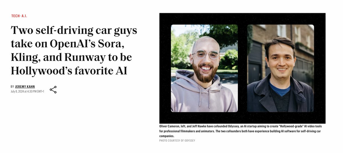 Today, we are delighted to welcome <a href="/odysseyml/">Odyssey</a> to <a href="/airstreet/">Air Street Capital</a>.

<a href="/olivercameron/">Oliver Cameron</a>, <a href="/jeffrey_hawke/">Jeff Hawke</a> and team are powering breakthrough AI-first visual storytelling to create blockbusters of the future.