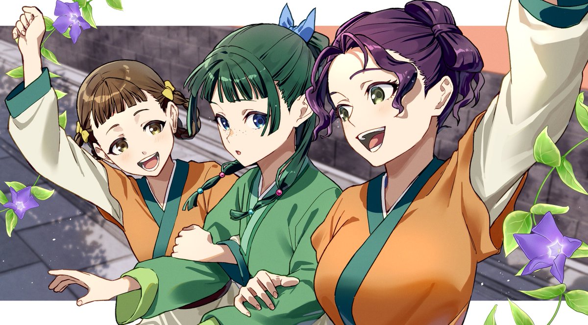 100日目　薬屋のひとりごとの猫猫と小蘭と子翠
#100日チャレンジ #薬屋のひとりごと