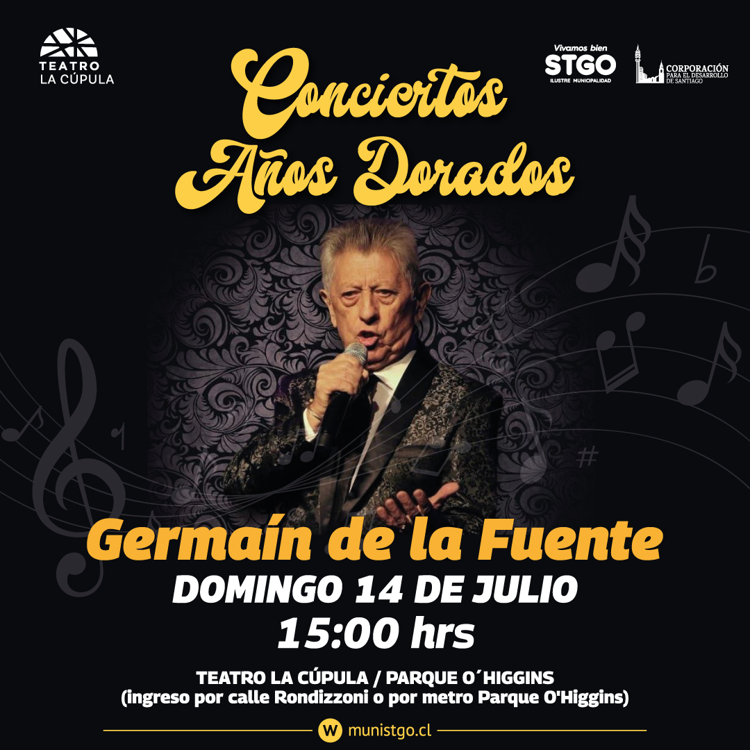 #VivamosBienStgoMayor 💜: Invitamos a disfrutar del cantautor y músico chileno Germaín de la Fuente quien nos traerá éxitos del recuerdo como “Murió la Flor”, “Amor por ti”, “Como Quisiera Decirte” y tantos otros temas.