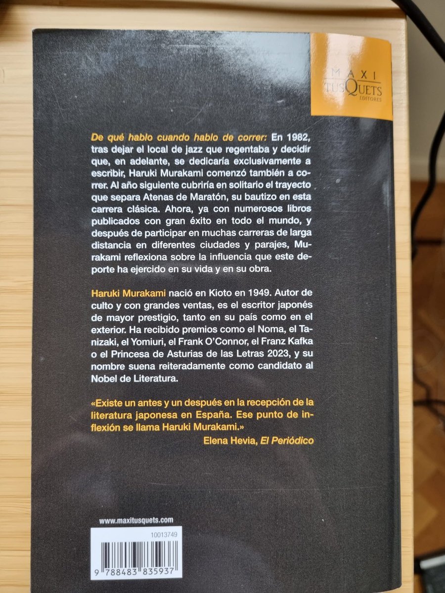 joacomirkin's tweet photo. Una joyita “De qué hablo cuando hablo de correr”, de Haruki Murakami. Para los que disfrutamos de correr, y de escribir, este ensayo breve es una lección sobre el esfuerzo, el espíritu de superación, y del goce derivado de ello como filosofía de vida. https://t.co/ISb3UCi7qG