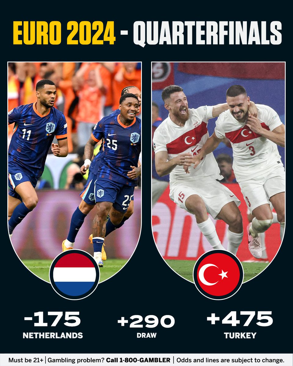 ESPNBET's tweet photo. And just as we're catching our breath, Netherlands and Turkey battle to see who will take on England. 👀 https://t.co/8rr3GGI2AJ