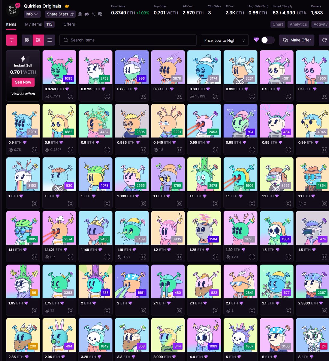 ⚠️⚠️ Low Supply, Only 53 out of 4,999 Listed ⚠️⚠️

<a href="/quirkiesnft/">Quirkies</a> are ONLY listed at <a href="/MagicEden/">Magic Eden 🪄</a> 

quirkies360.com