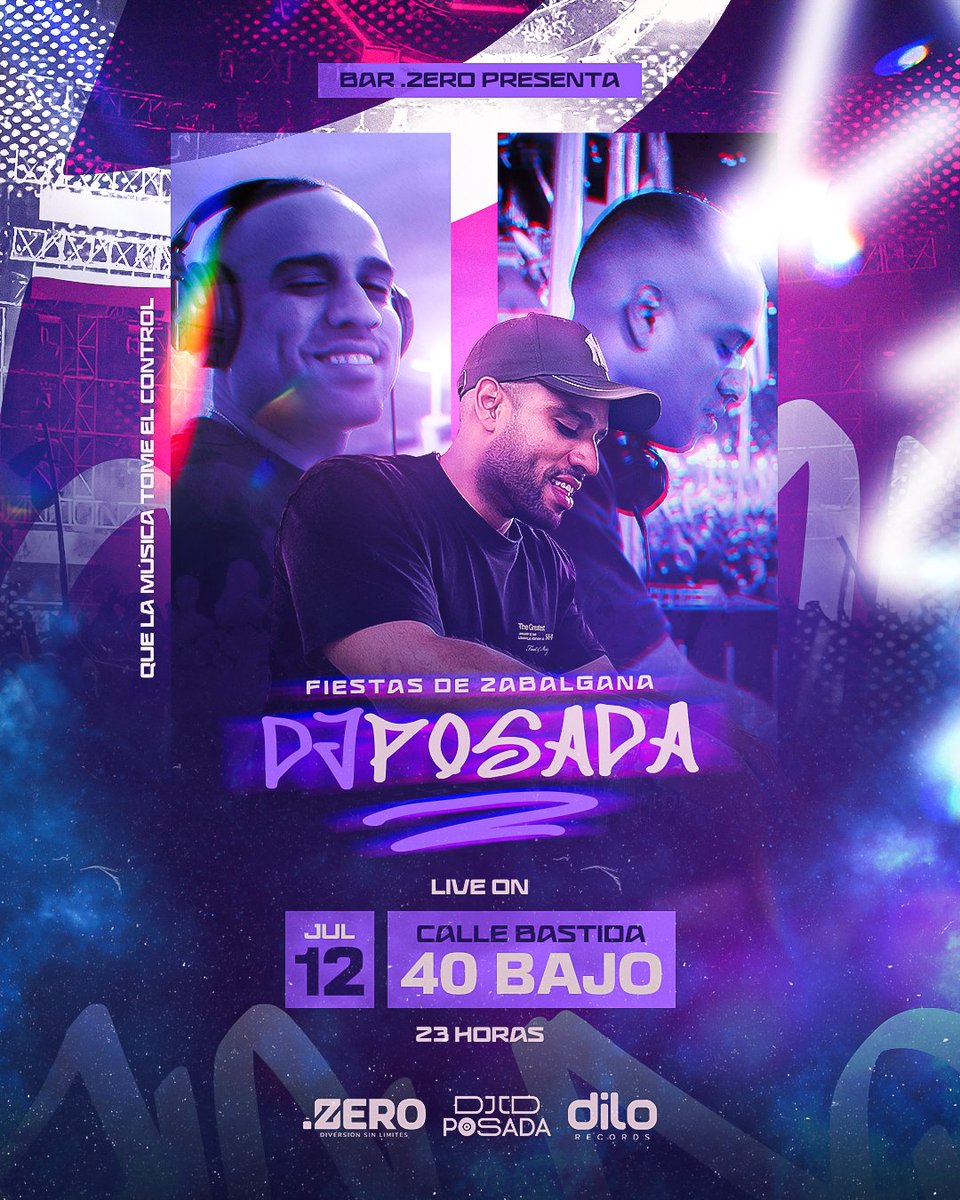 ¡Las fiestas de Zabalgana se vienen con todo! Este 12 de julio, ven y disfruta en el Bar .Zero con el Dj de @bertotrebolclan en Europa @jdposada95 🎧, quien nos hará vibrar con los éxitos del momento. ¡No te lo puedes perder! Como dice Posada, “que la música tome el control”