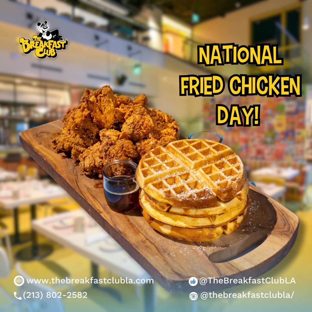 It's National Fried Chicken Day! 🐓 Come celebrate with our famous chicken and waffles dish that'll have you clucking for more!

🍽️thebreakfastclubla.com
📍1600 Vine St. Hollywood, CA
📞(213) 802-2582

Facebook: @TheBreakfastClubLA
Instagram:@thebreakfastclubla