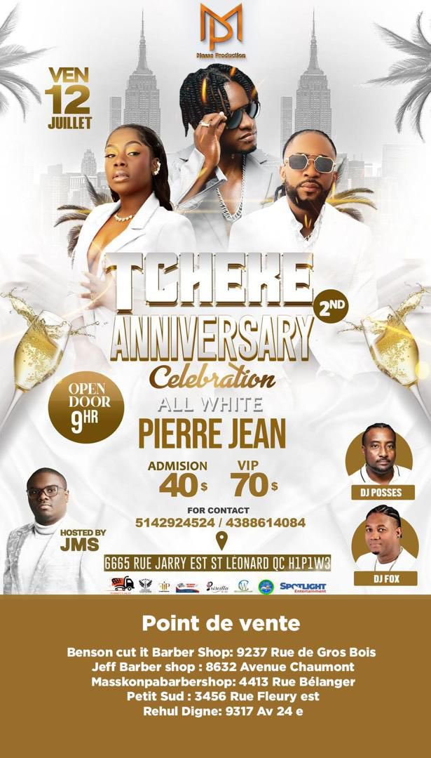 Tcheke_'s tweet photo. Jazz la ap rete move move pou selebre dezyèm anivèsè li Vandredi kap 12 Jiyè nan lakou Montreal kouri pran tikè ou kounya la menm 🔥 "Tcheke turns 2! https://t.co/hlXsk8zJaD https://t.co/7NbmO4kG77