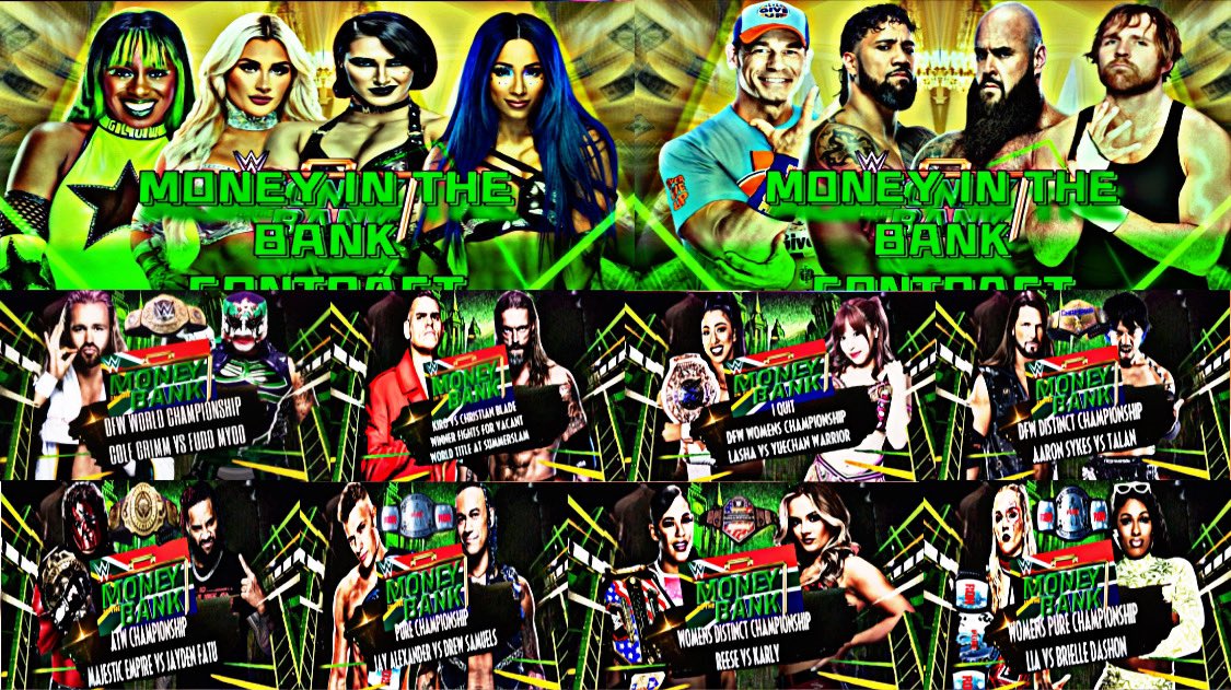 Official card, all 10 matches for next weekends DFW Money in the Bank 2024! Another STACKED show!

(<a href="/FabsMone/">‘𝓕𝓐𝓑𝓤𝓛𝓞𝓤𝓢’ 𝓕𝓪𝓫𝓼 𝓜𝓸𝓷𝓮</a>) (<a href="/VKN25118212/">Kumar</a>) (<a href="/edogawa316/">Fudo Myoo, 七つの大罪の怒り ⚔️⛩️👹</a>) (@unitedcutter) (@Sykes_DFWAaron) (<a href="/Whelantala7800/">silvaxpalmer</a>) (<a href="/UjjwalR1031864/">𝑼𝒋𝒋𝒘𝒂𝒍 𝑹𝒂𝒔𝒕𝒐𝒈𝒊 🇮🇳</a>) (@jaydenfatu) (@DFW_JAlexander) (<a href="/DaRealEnnardZL1/">Ennard Hardy☝🏾🇵🇷 #RIPBrayWyatt</a>)
