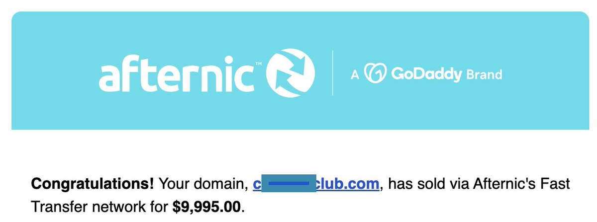 Been tweeting about domains all day and the domain gods decided to smile upon me ☀️  <a href="/afternic/">Afternic</a> 

Picked up 4/10/2019.  5+ Year hold time

- Notice that it's [keyword]club .com, NOT .club (worthless 😂)
- Alliteration always makes a domain better!