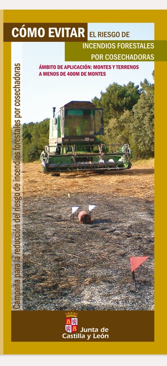 ASDEN_Soria's tweet image. En días de calor aumenta el riesgo de #IIFF provocado por maquinaria en el medido rural; en especial por cosechadoras y empacadoras; que aumenta con el viento.
Una orden de #JCyL de 2013, q debería actualiizarse, da consejos y obligaciones.
jcyl.es/junta/cma/2017…