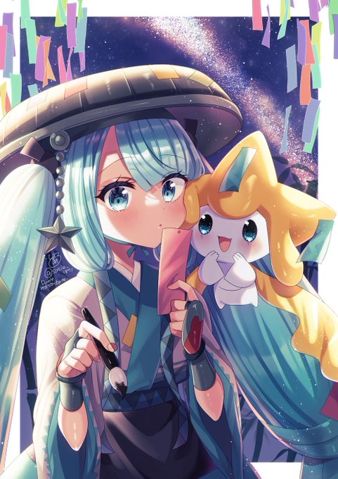 七夕なのではがねミクさん&ジラーチです🎋🌟 #ポケミク #七夕 #初音ミク