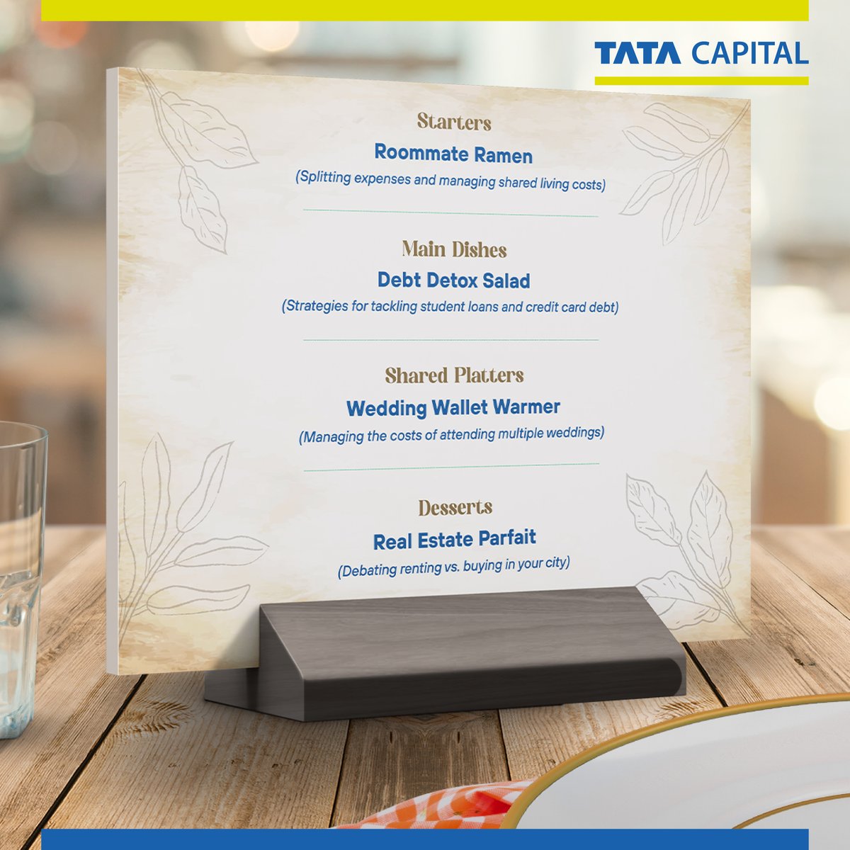 tatacapital's tweet photo. Here’s what you can take from the closest experiences of our peers and learning a little something about money the next time you sit with your friends for dinner.
Save and share to start some new #DinnerTableConversations, the ones that matter for a better and prepared future! https://t.co/qy4c5wy3HA